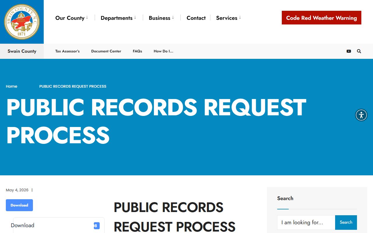 Swain County booking photo public records request process